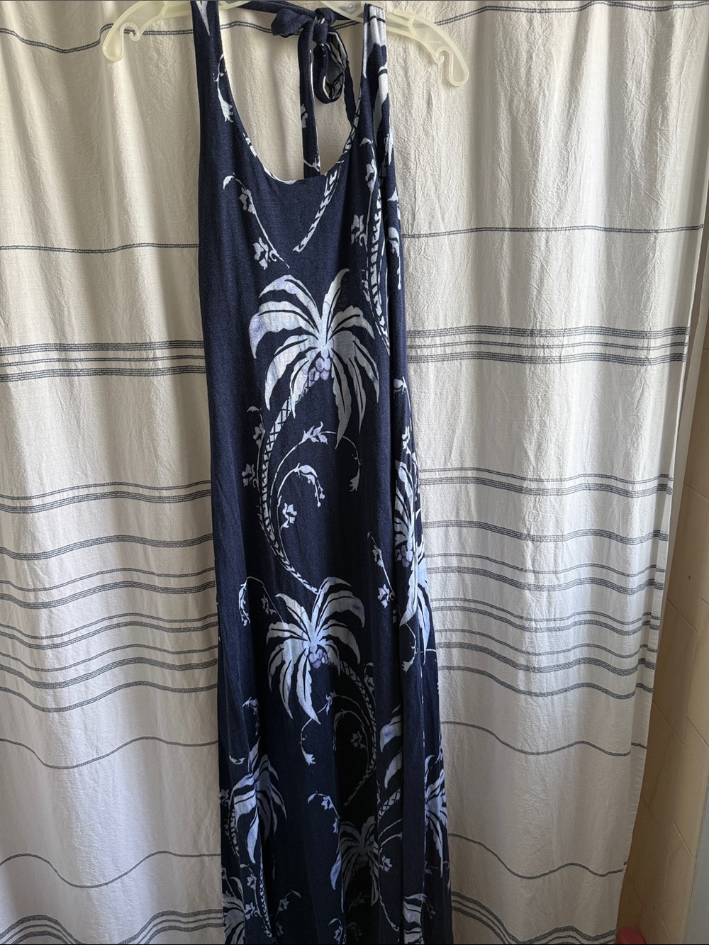 Tommy Bahama Navy and White Palm-Print Maxi Dress